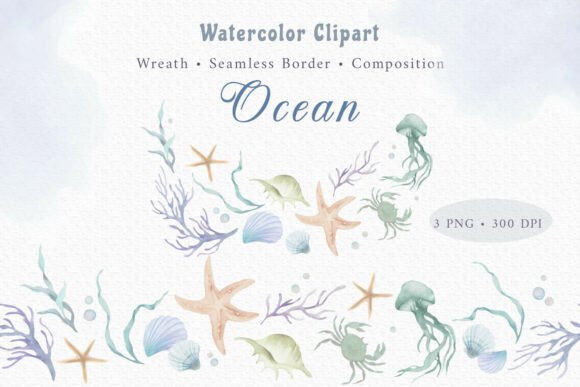 Download Hand Painted Watercolor Ocean Clipart - Hand painted Collection