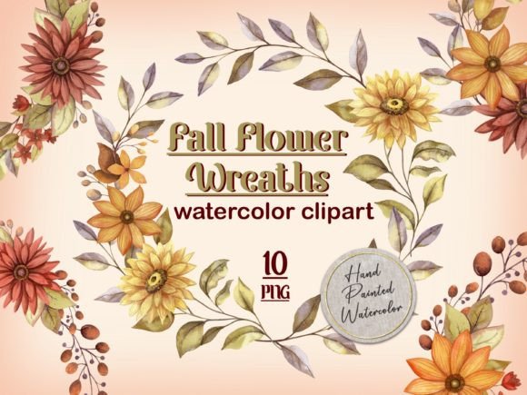 Download Fall Flower Wreath Watercolor Clipart - Premium Bundle